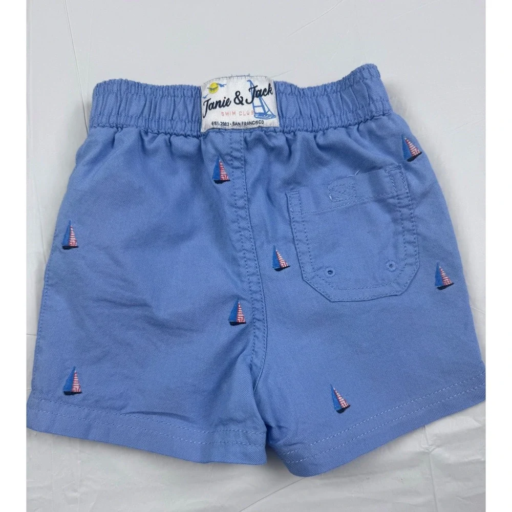 Janie and Jack Boys Blue Sailboat Embroidered Swim Trunks Shorts‎ 6-12 Months